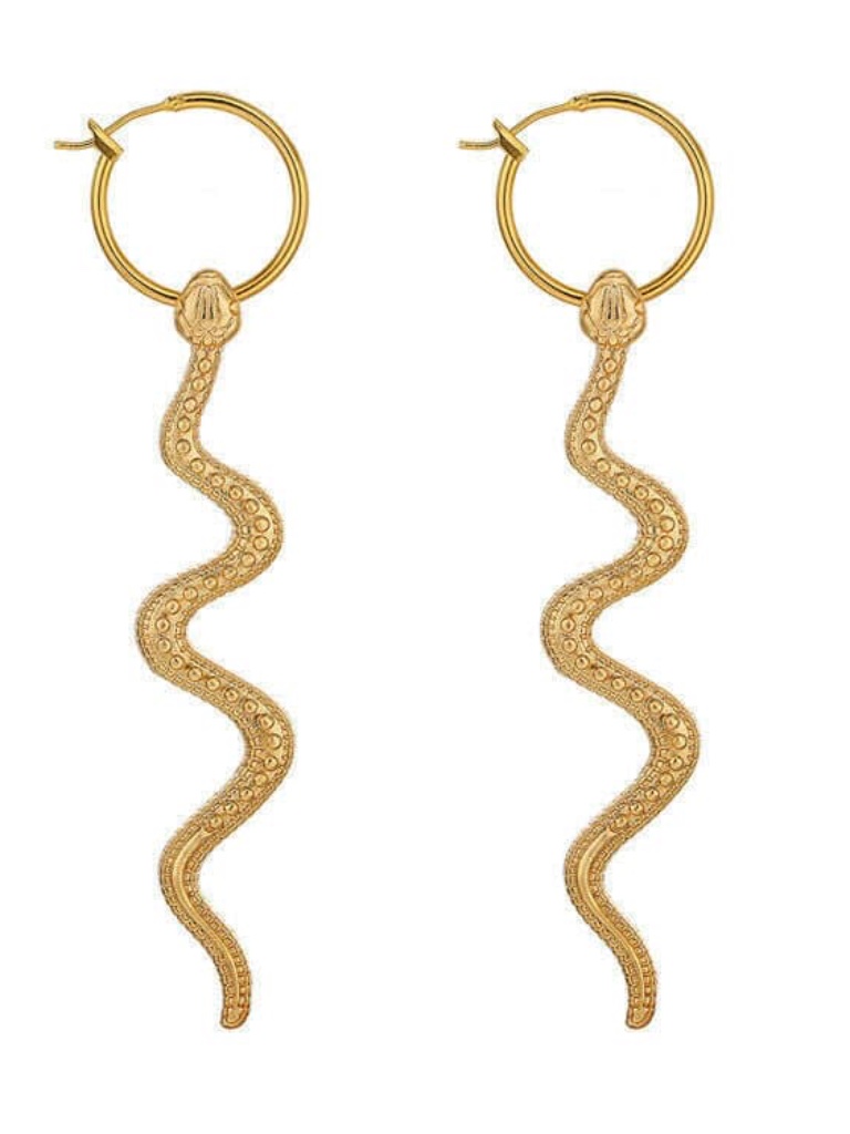 Womens Gold Hoop Curved Snake Drop Earring 12$